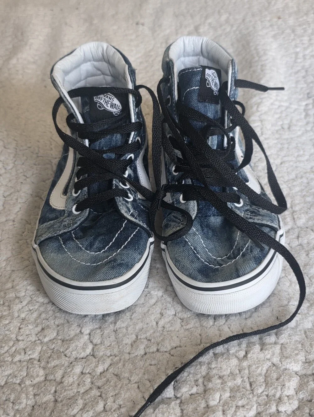 Vans Sk8-Hi High Top Acid Wash Denim Skate Shoes Mens 6 Womens 7.5 Blue White